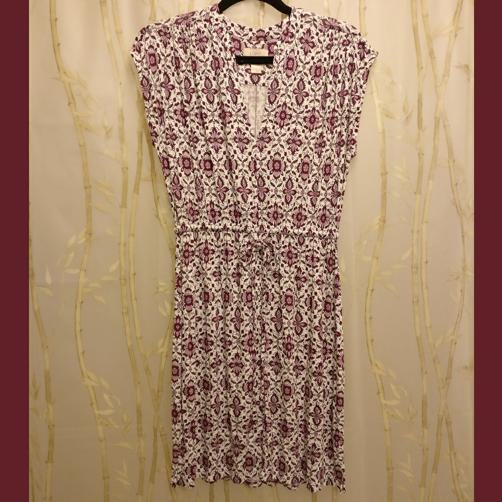 Loft Burgundy and Pink Pattern Dress
